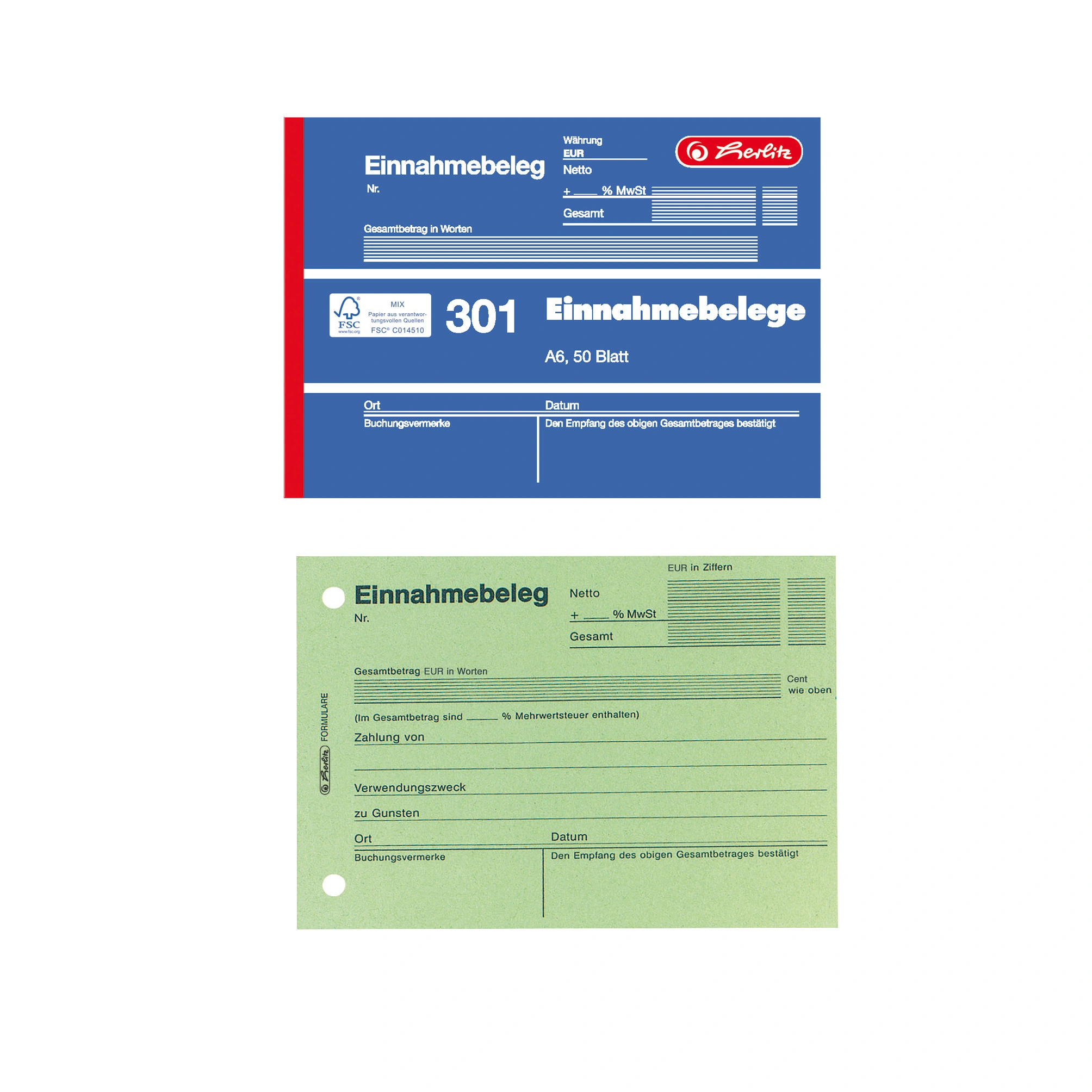 herlitz Formularbuch "Einnahmebeleg 301", DIN A6, 50 Blatt (EAN: 4008110884608)