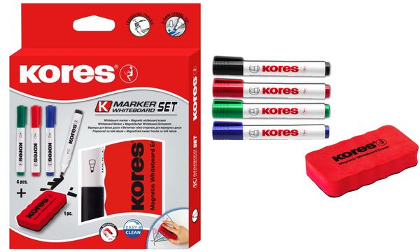 Kores Whiteboard-Marker Set, 4 Marker + Tafellöscher (EAN: 9023800208651)