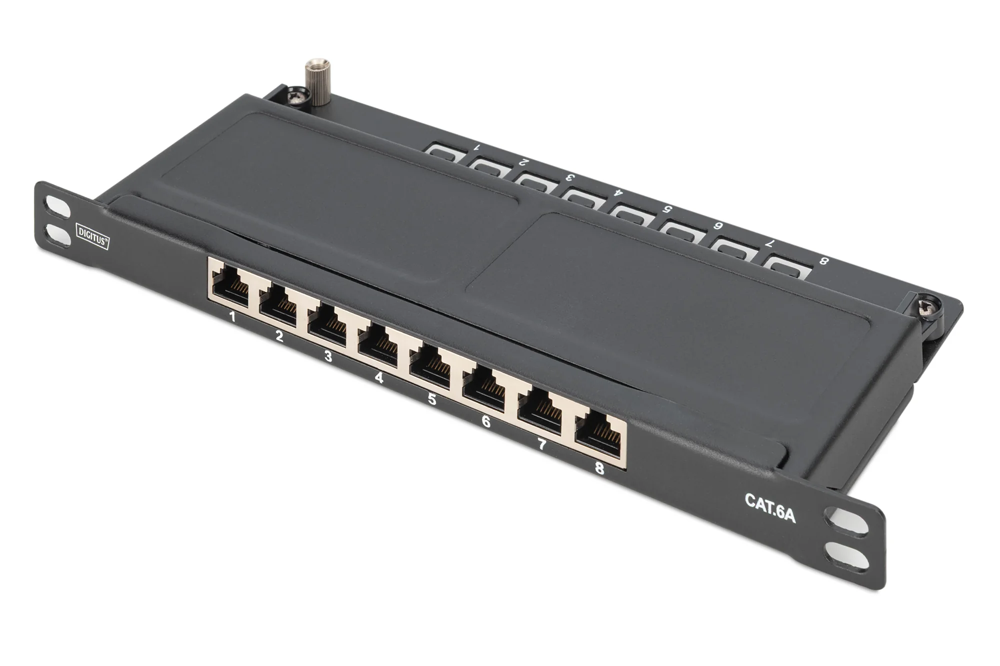 DIGITUS 10" Slim Patch Panel Kat.6A, 0,5 HE, geschirmt, schwarz (EAN: 4016032473169)