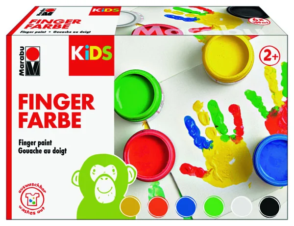Marabu KiDS Fingerfarbe, 100 ml, 6er Set, gelb/rot/blau/grün/weiß/schwarz (EAN: 4007751706362)