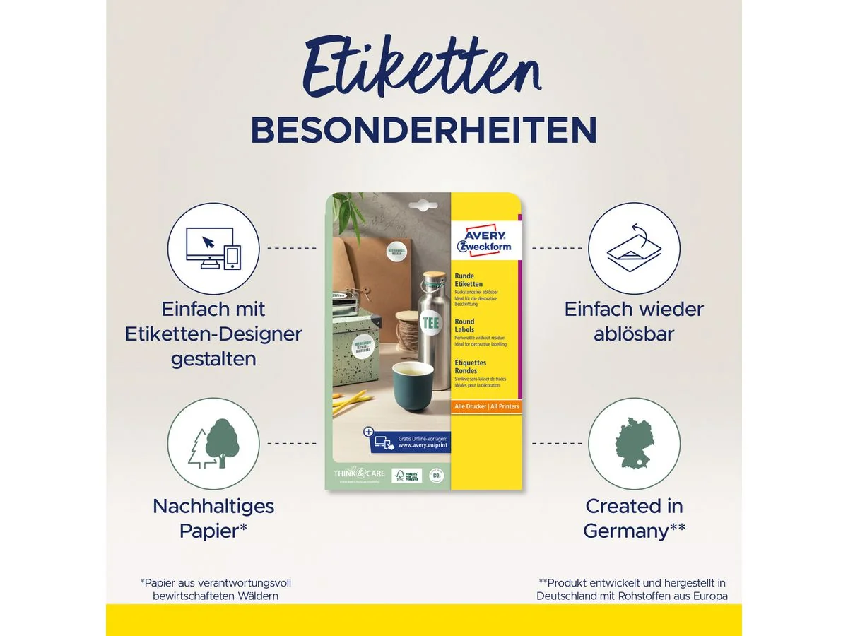 AVERY Zweckform Stick+Lift Etiketten rund, Durchmesser 10 mm, weiß (EAN: 4004182060193)