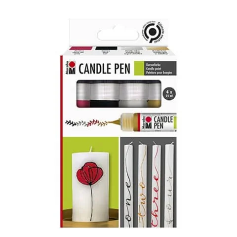 Marabu Kerzenmalfarbe "Candle Pen", 4er Set, kirschrot, schwarz, metallic-silber und metallic-gold (EAN: 4007751945181)