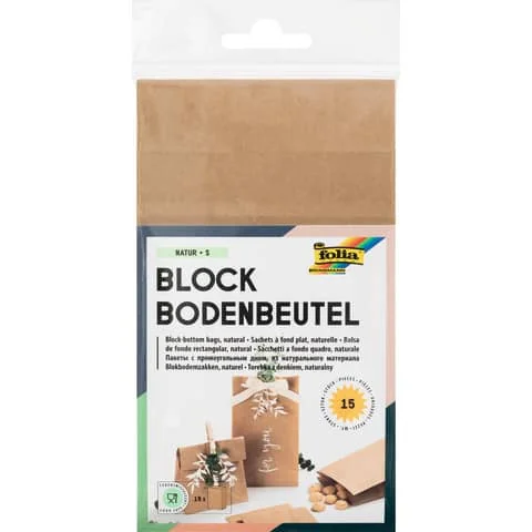 folia Papiertüten mit Blockboden, 100 x 55 x 175 mm, natur (EAN: 4001868114430)