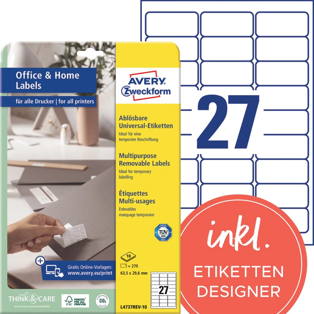 AVERY Zweckform Universal-Etiketten, 63,5 x 29,6 mm, weiß (EAN: 4004182433164)