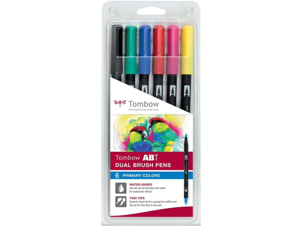 Tombow Doppelfasermaler "ABT DUAL BRUSH PEN", Primärfarben, farbig sortiert (EAN: 4003198104013)