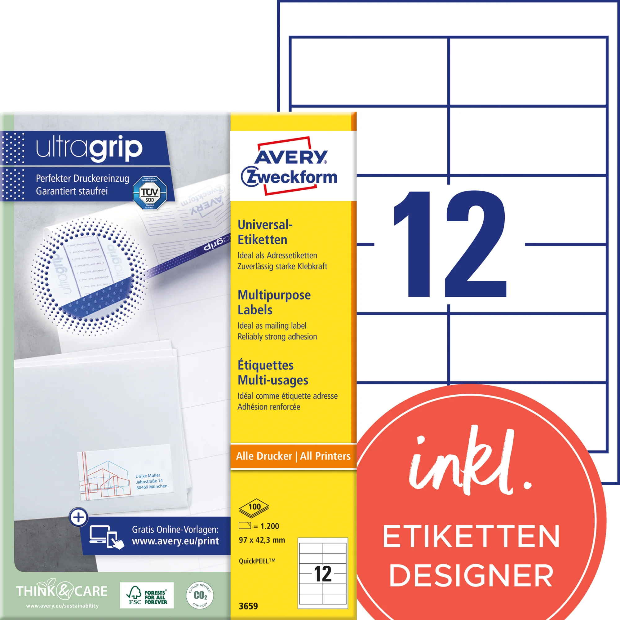 AVERY Zweckform Universal-Etiketten, 97 x 42,3 mm, weiß (EAN: 4004182036594)