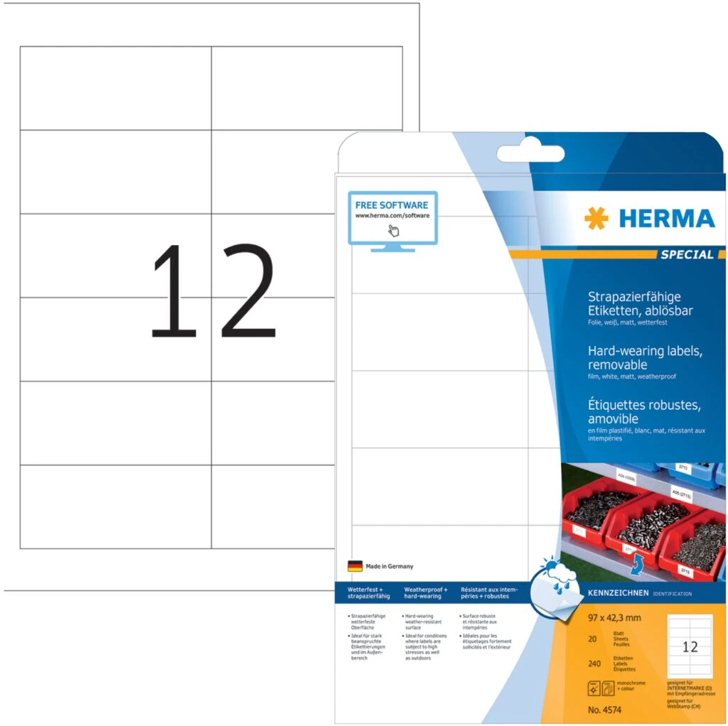 HERMA Polyester-Etiketten SPECIAL, 97 x 42,3 mm, ablösbar (EAN: 4008705045742)