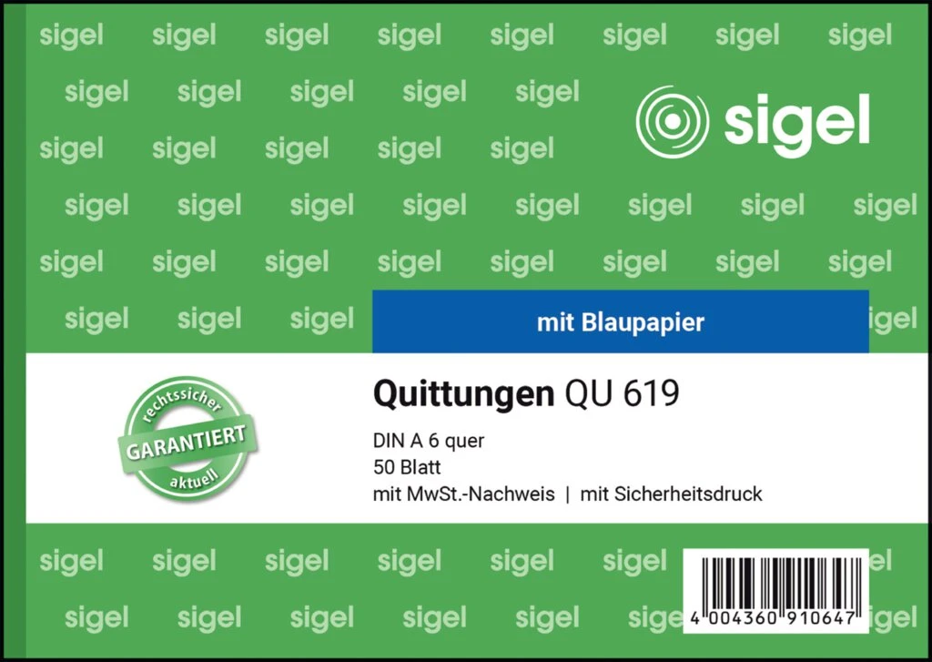 sigel Formularbuch "Quittung", einfaches Satzbild, A6 quer (EAN: 4004360910647)