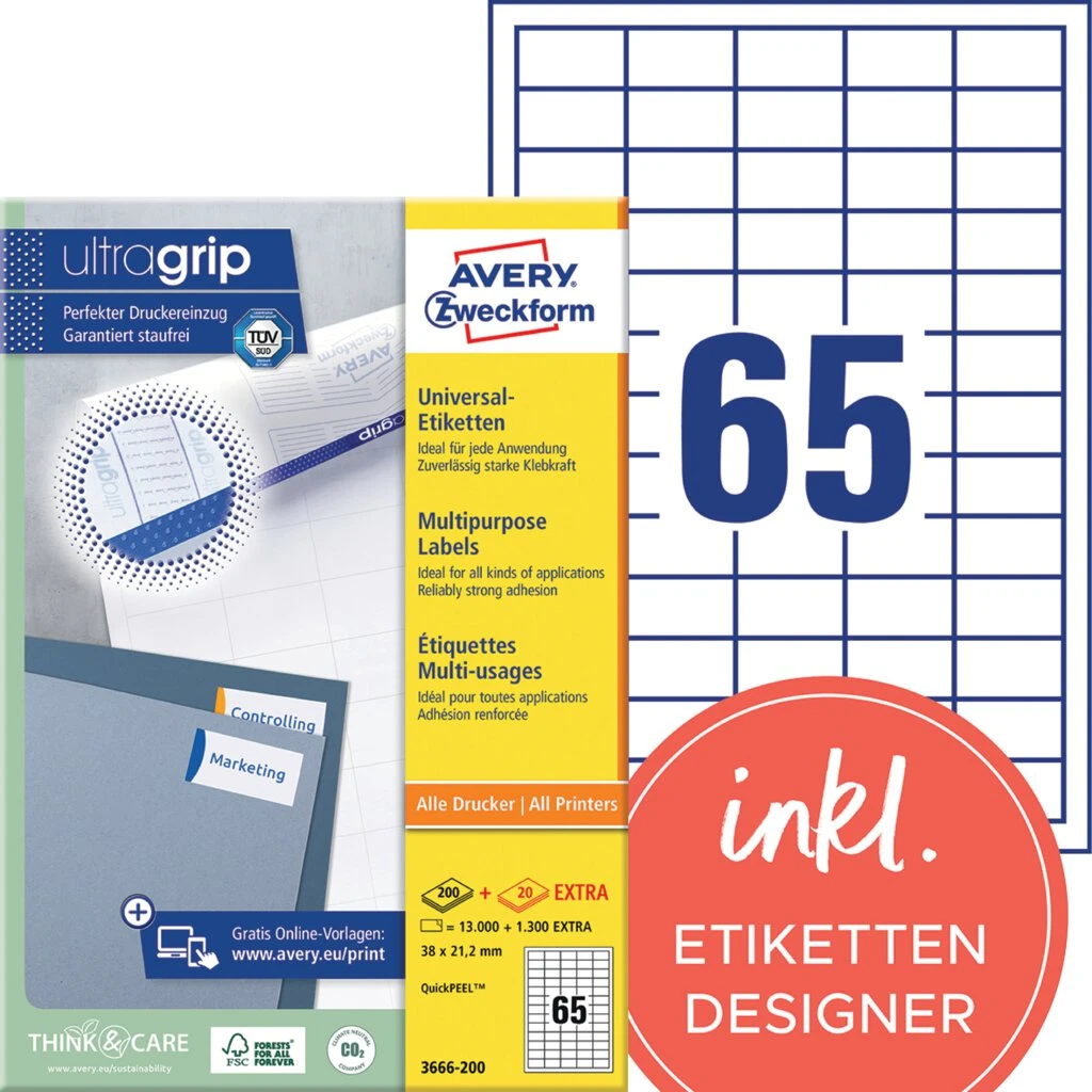 AVERY Zweckform Universal-Etiketten, 38 x 21,2 mm, weiß (EAN: 4004182249451)