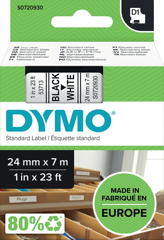 DYMO D1 Schriftbandkassette schwarz/weiß, 24 mm x 7 m (EAN: 5411313537131)