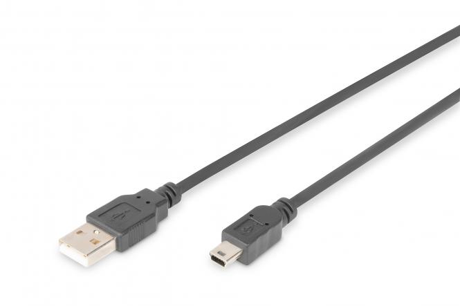 DIGITUS USB 2.0 Mini Kabel, USB-A - 5 Pol Mini USB-B, 1,8 m (EAN: 4016032282907)