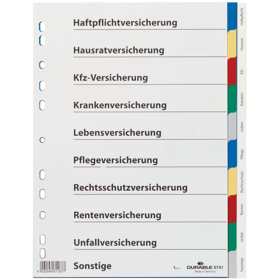 DURABLE Kunststoff-Register, für Versicherungen, A4, PP, weiß (EAN: 4005546611877)