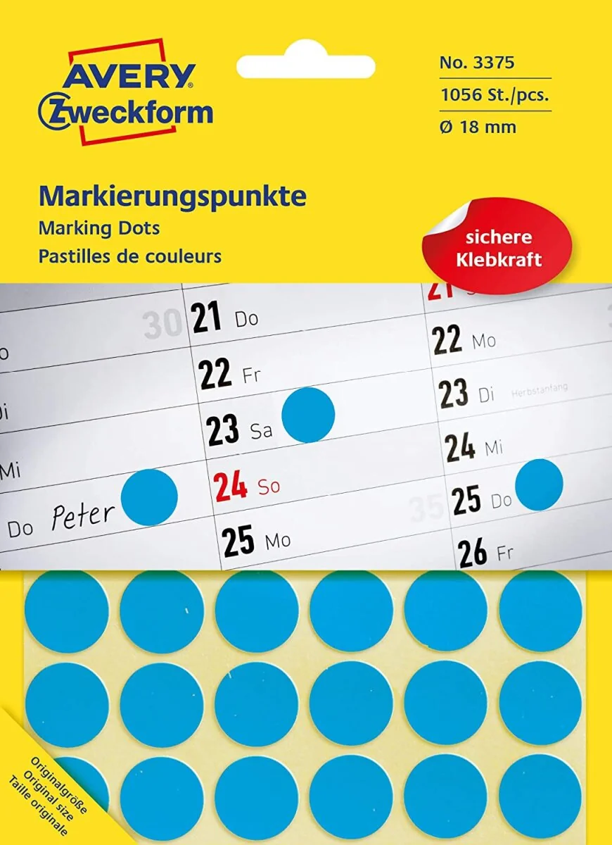 AVERY Zweckform Markierungspunkte, Durchmesser 18 mm, blau (EAN: 4004182033753)