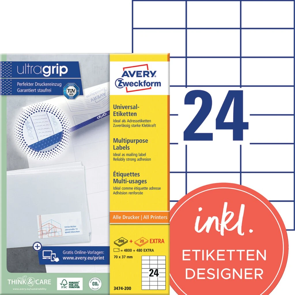 AVERY Zweckform Universal-Etiketten, 70 x 37 mm, weiß (EAN: 4004182249512)