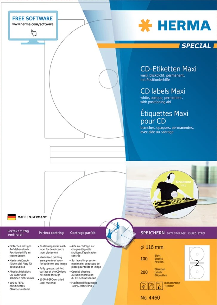 HERMA CD/DVD-Etiketten SPECIAL, Durchmesser: 116 mm, Maxi (EAN: 4008705044608)