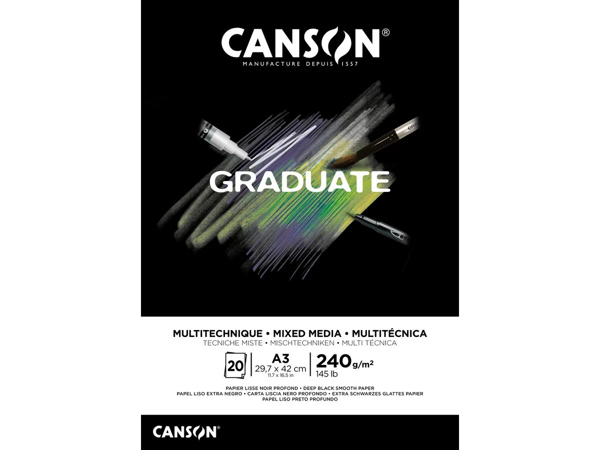 CANSON Studienblock GRADUATE MIXED MEDIA, schwarz, DIN A3 (EAN: 3148950060808)