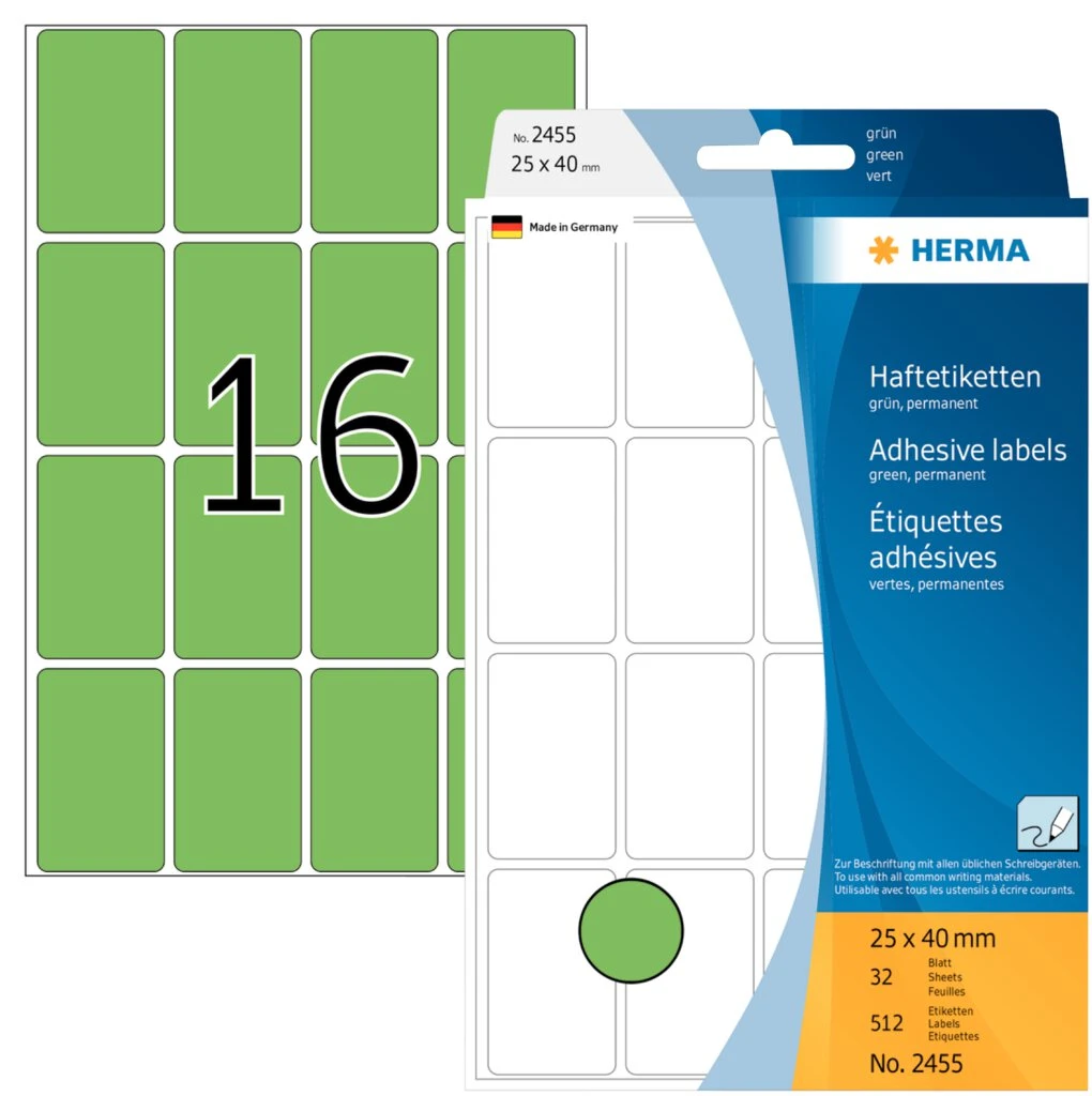 HERMA Vielzweck-Etiketten, 25 x 40 mm, grün, Großpackung (EAN: 4008705024556)