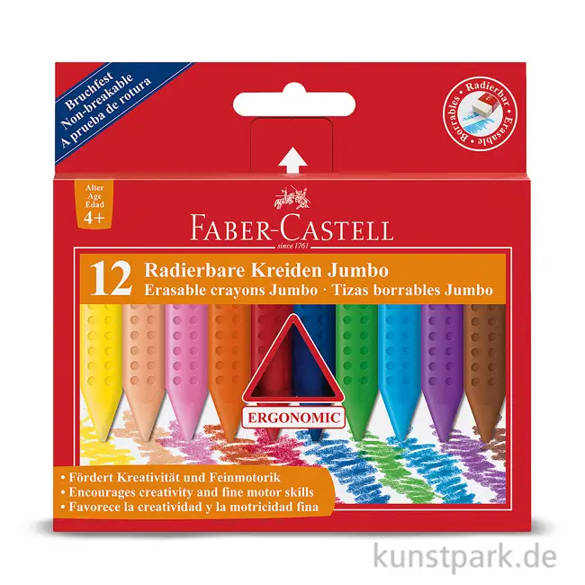 FABER-CASTELL Radierbare Kreiden JUMBO, 12er Kartonetui (EAN: 4005401225409)