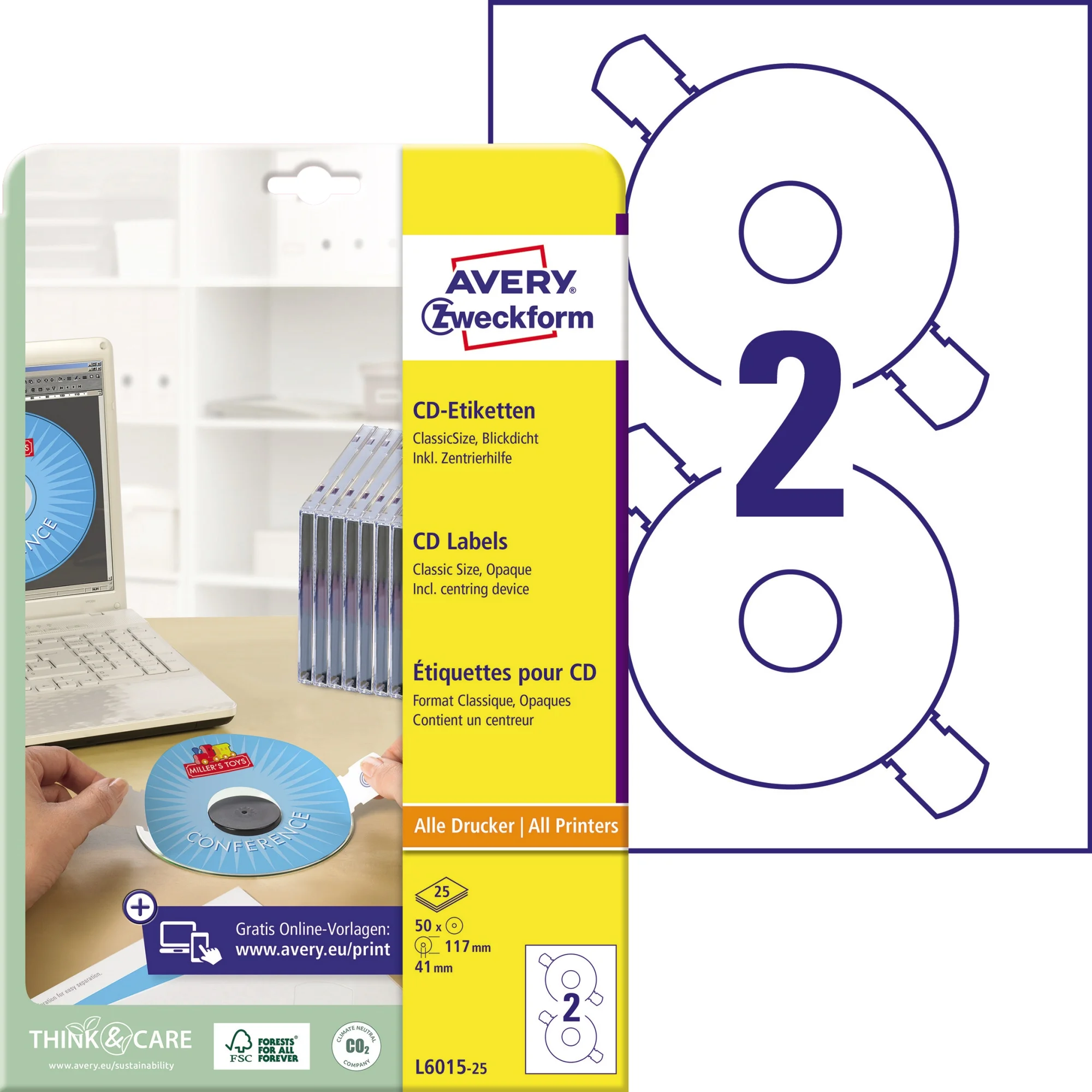 AVERY Zweckform CD-Etiketten ClassicSize, weiß (EAN: 4004182060155)
