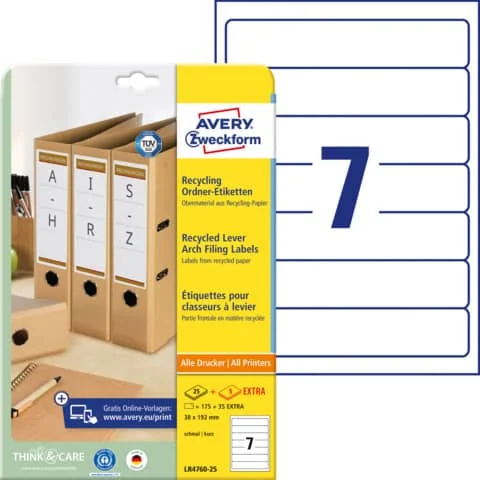 AVERY Zweckform Recycling Ordnerrücken-Etiketten, 38 x 192mm, naturweiß (EAN: 4004182062050)