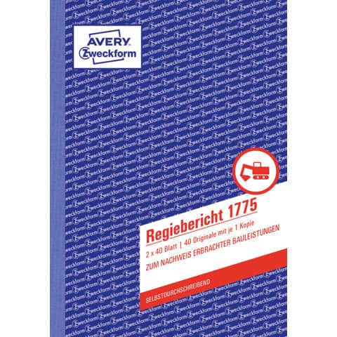 AVERY Zweckform Formularbuch "Regiebericht", 2 x 40 Blatt (EAN: 4004182017753)