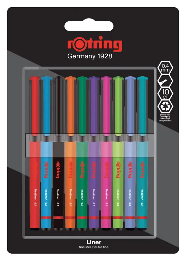 rotring Fineliner, Strichstärke: 0,4 mm, 10er Blister (EAN: 3026981662201)