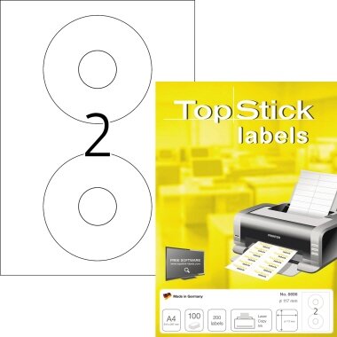 TOP STICK CD/DVD-Etiketten, Durchmesser: 117 mm, weiß (EAN: 4023145086964)