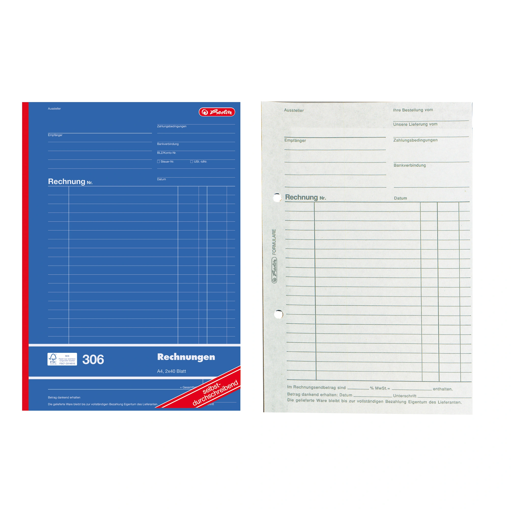 herlitz Formularbuch "Rechnung 306", DIN A4, 2 x 40 Blatt (EAN: 4008110888422)