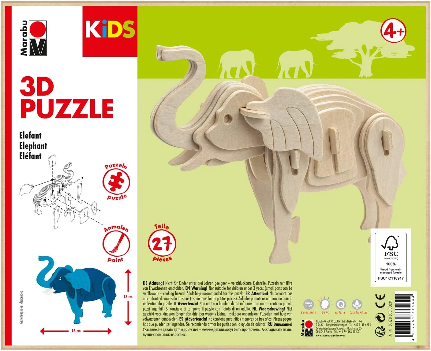Marabu KiDS 3D Puzzle "Elefant", 27 Teile (EAN: 4007751745644)