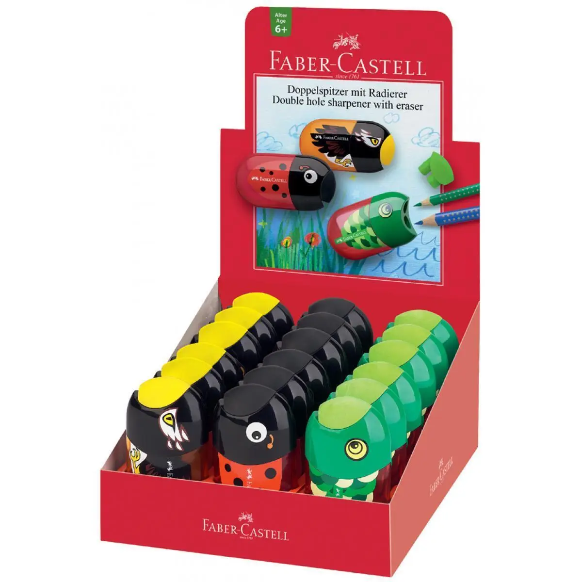 FABER-CASTELL Doppelspitzdose "Tiere", im Display (EAN: 6933256628619)