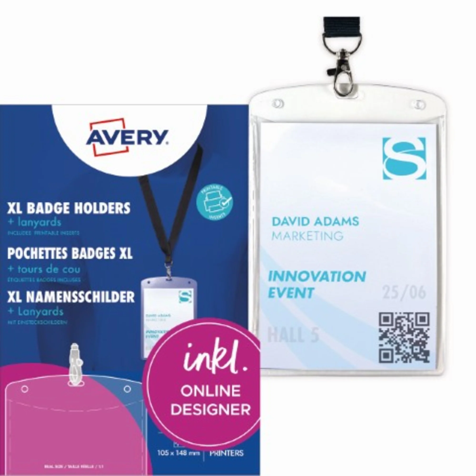 AVERY Namensschilder-Tasche mit Textilband, 105 x 148 mm (EAN: 4004182062333)