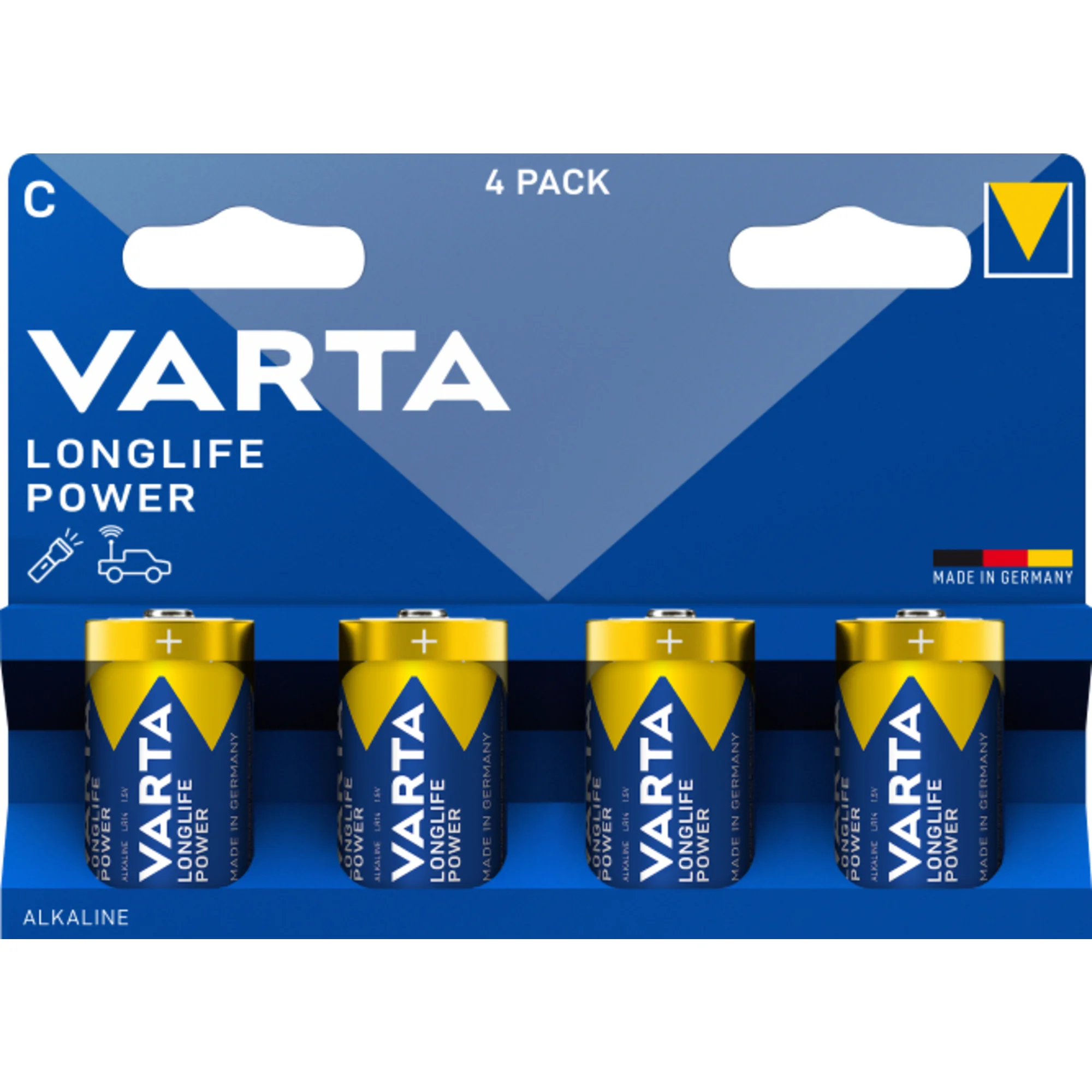 VARTA Alkaline Batterie Longlife Power, Baby (C), 4er (EAN: 4008496128228)
