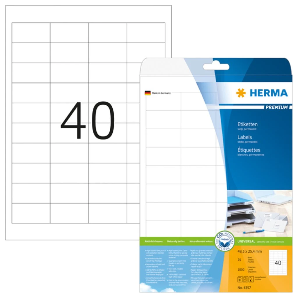 HERMA Universal-Etiketten PREMIUM, 48,5 x 25,4 mm, weiß (EAN: 4008705043571)