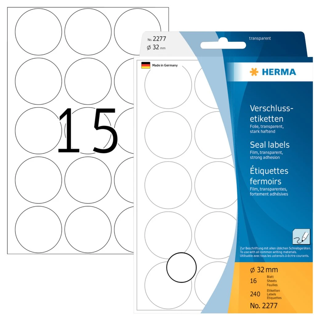 HERMA Verschlußetiketten, Durchmesser: 32 mm, transparent (EAN: 4008705022774)