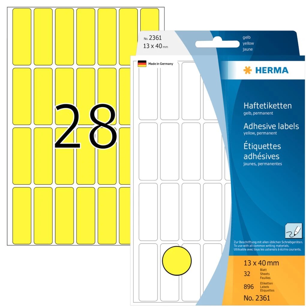 HERMA Vielzweck-Etiketten, 13 x 40 mm, gelb, Großpackung (EAN: 4008705023610)