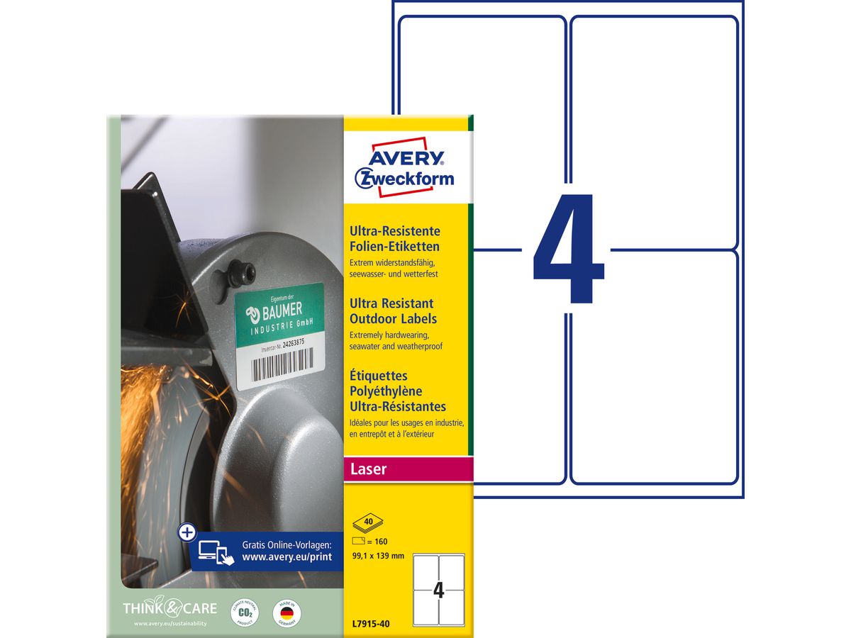 AVERY Zweckform Ultra-Resist. Folien-Etiketten, 99,1x139 mm (EAN: 4004182050019)
