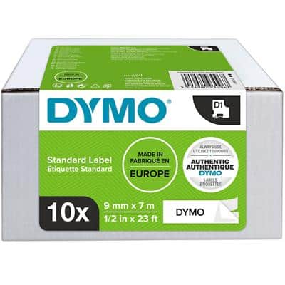 DYMO D1 Schriftbandkassette schwarz/weiß, 9 mm x 7 m, 10er (EAN: 3026980930967)