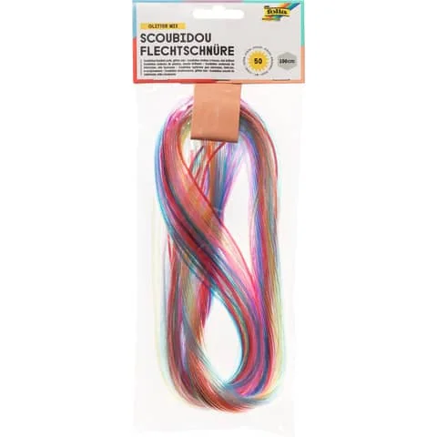 folia Scoubidou Flechtschnüre "Metallic Mix", Länge: 1 m, transparent, golden/silbern (EAN: 4001868073355)