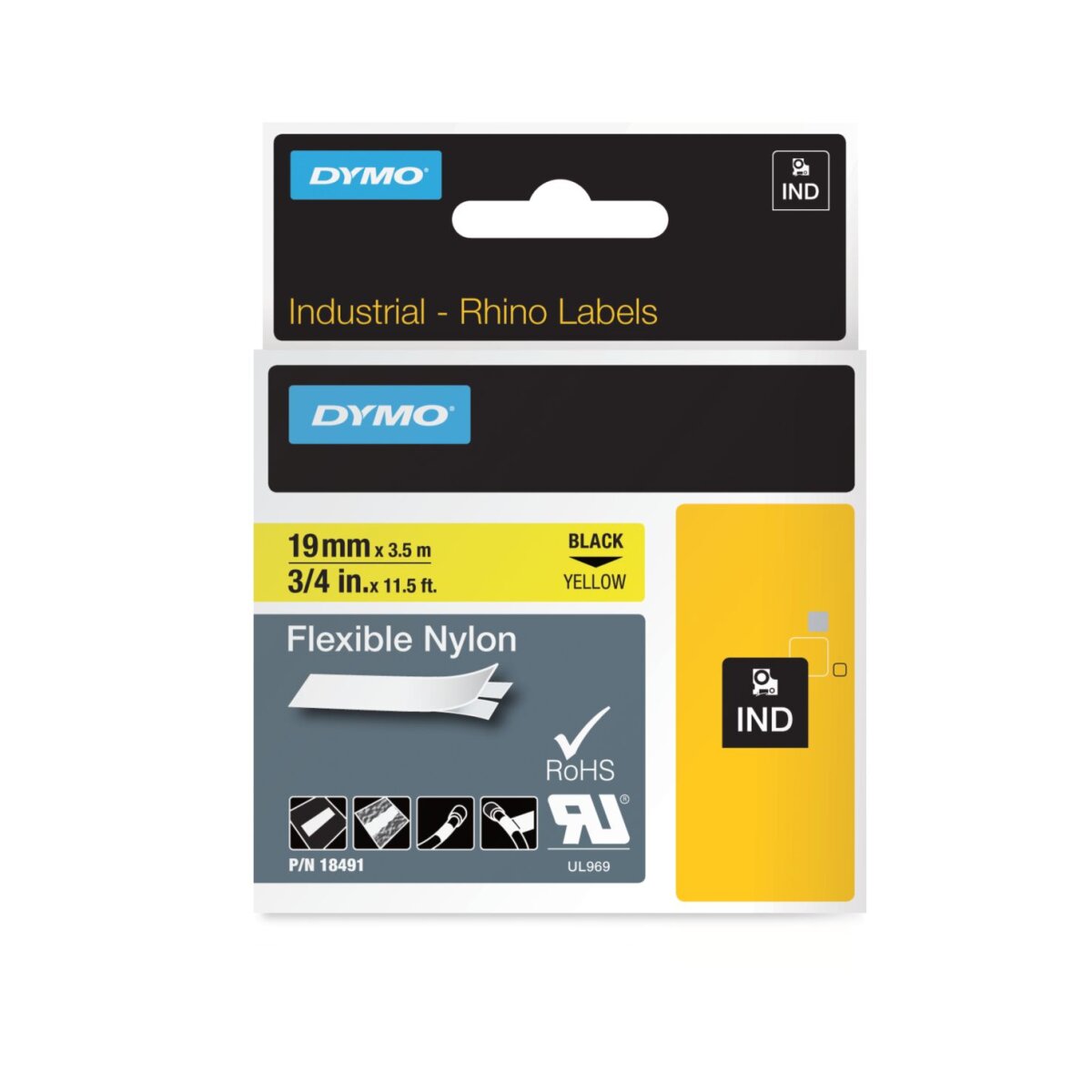 DYMO RHINO Nylon-Schriftband schwarz/gelb, 19 mm x 3,5 m (EAN: 0071701184917)