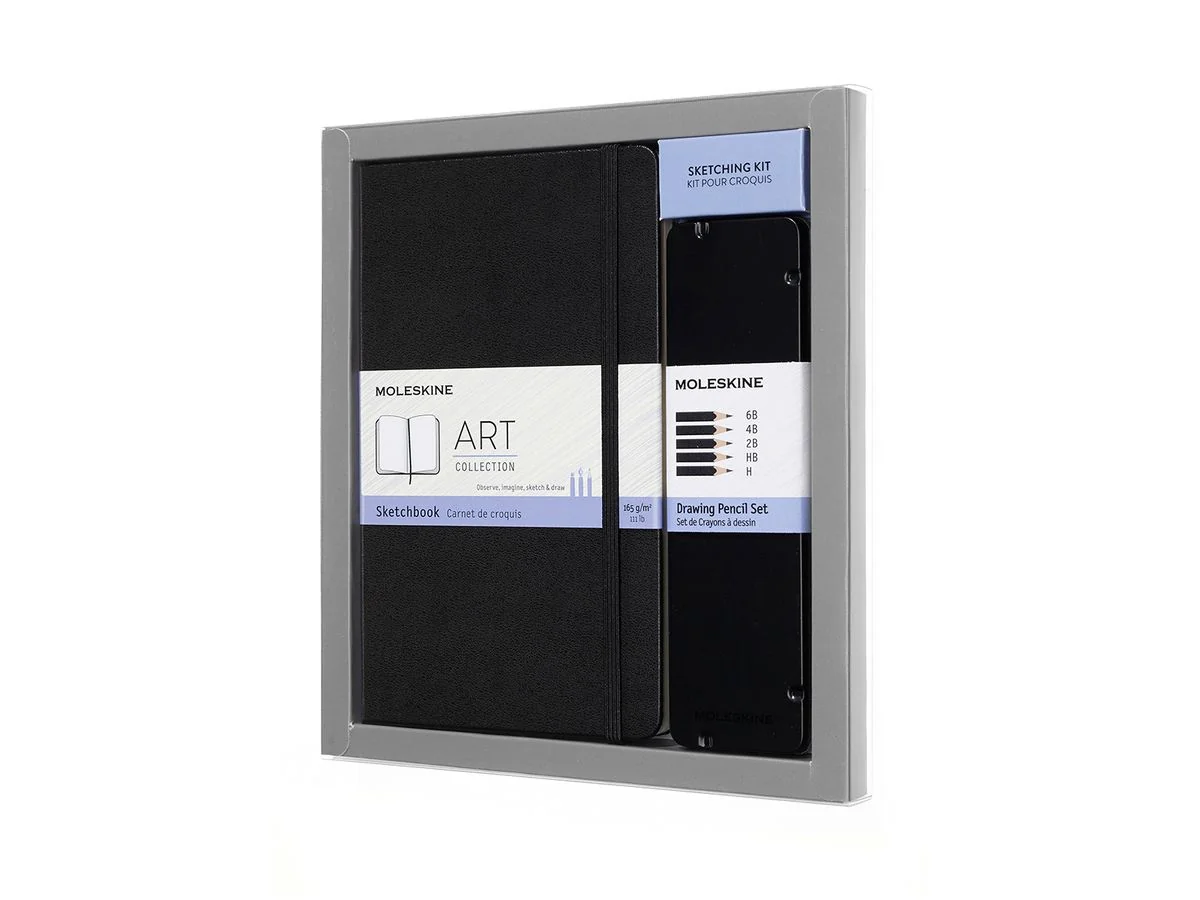 MOLESKINE Skizzen-Set, Skizzenbuch L/A5 + 5 Zeichenstifte, elfenbeinweiß (EAN: 8058341717585)