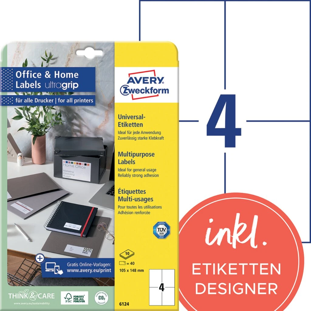 AVERY Zweckform Universal-Etiketten Office&Home, 105 x 148mm (EAN: 4004182061244)