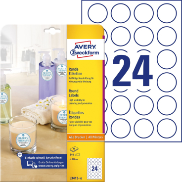 AVERY Zweckform Kennzeichnungs-Etiketten, Durchmesser: 40 mm (EAN: 4004182634172)