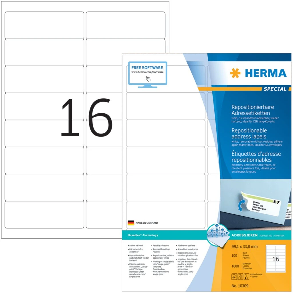 HERMA Universal-Etiketten SPECIAL, 99,1 x 33,8 mm, weiß (EAN: 4008705103091)