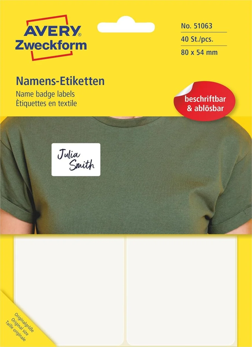 AVERY Zweckform Namens-Etiketten, 80 x 54 mm, ablösbar, weiß (EAN: 4004182510636)