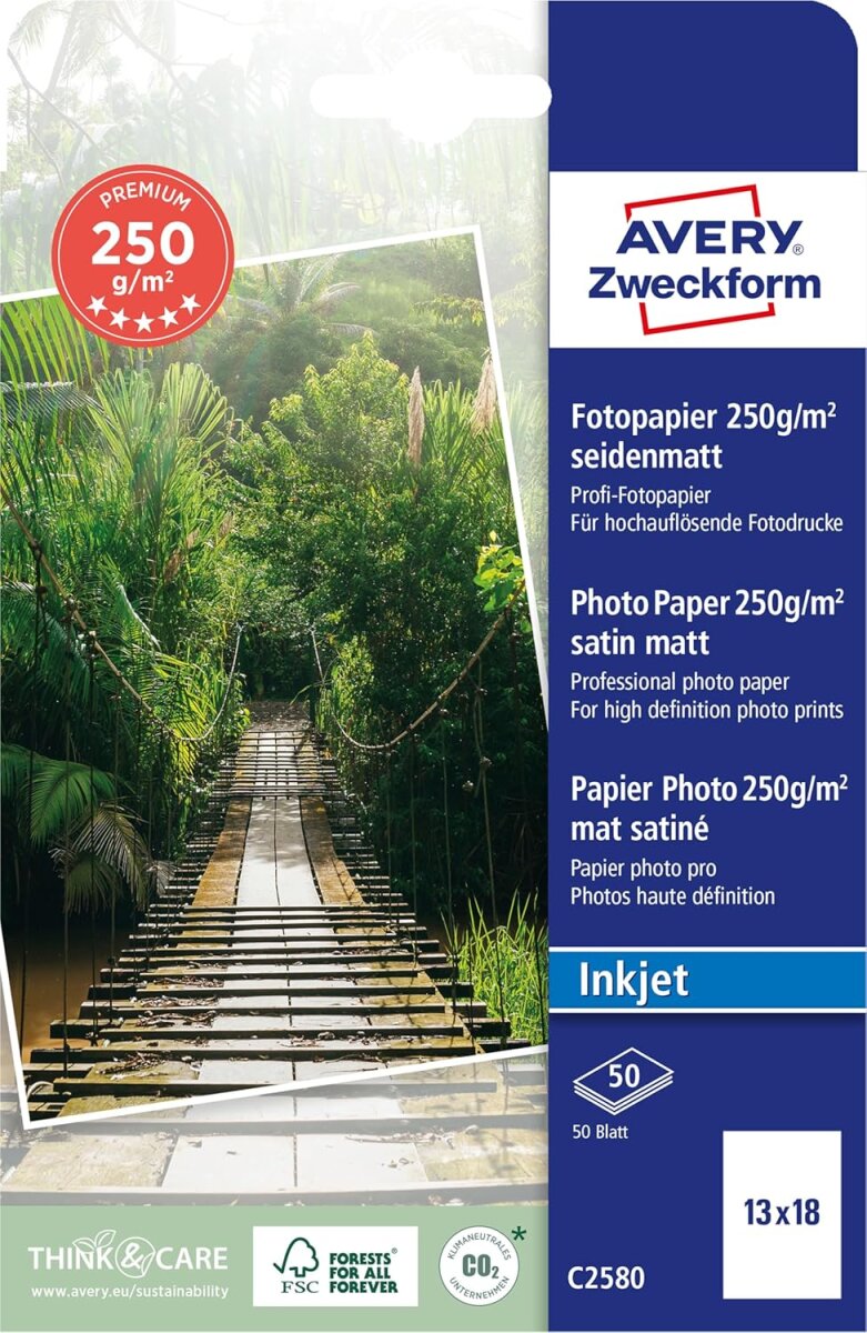 AVERY Zweckform Inkjet Fotopapier PREMIUM, 13 x 18 cm, weiß (EAN: 4004182064320)