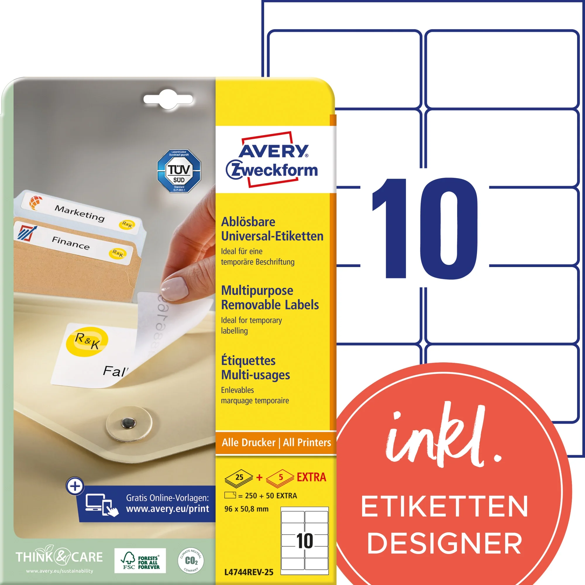 AVERY Zweckform Universal-Etiketten, 96 x 50,8 mm, weiß (EAN: 4004182047446)