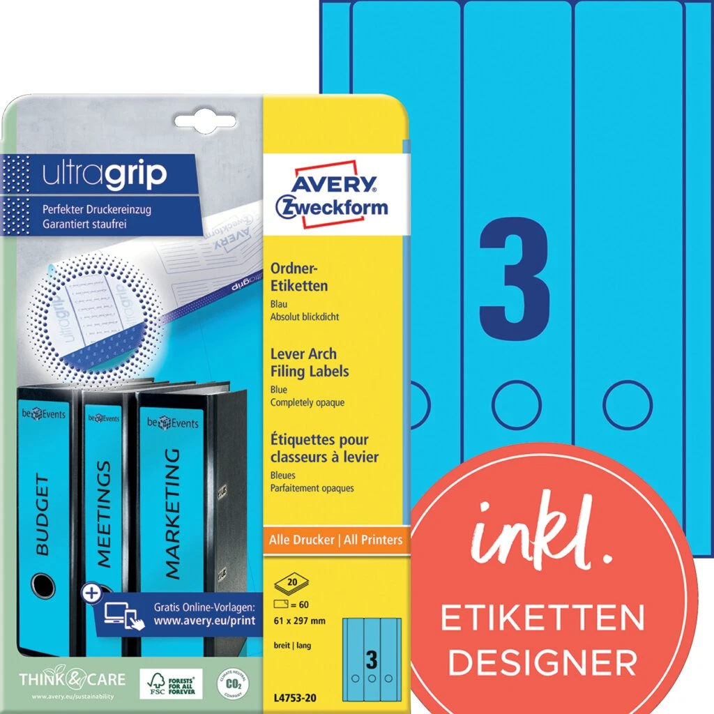 AVERY Zweckform Ordnerrücken-Etiketten, 61 x 297 mm, blau (EAN: 4004182047538)