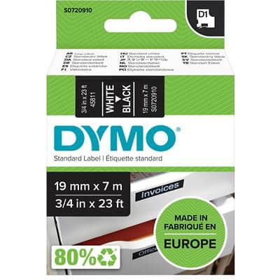 DYMO D1 Schriftbandkassette weiß/schwarz, 19 mm x 7 m (EAN: 5411313452212)