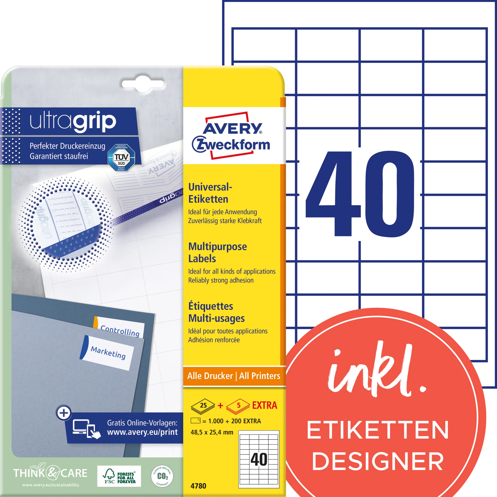 AVERY Zweckform Universal-Etiketten, 48,5 x 25,4 mm, weiß (EAN: 4004182047804)