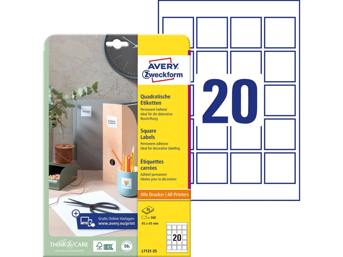 AVERY Zweckform QR Code Etiketten, 45 x 45 mm, quadratisch, weiß (EAN: 4004182052808)